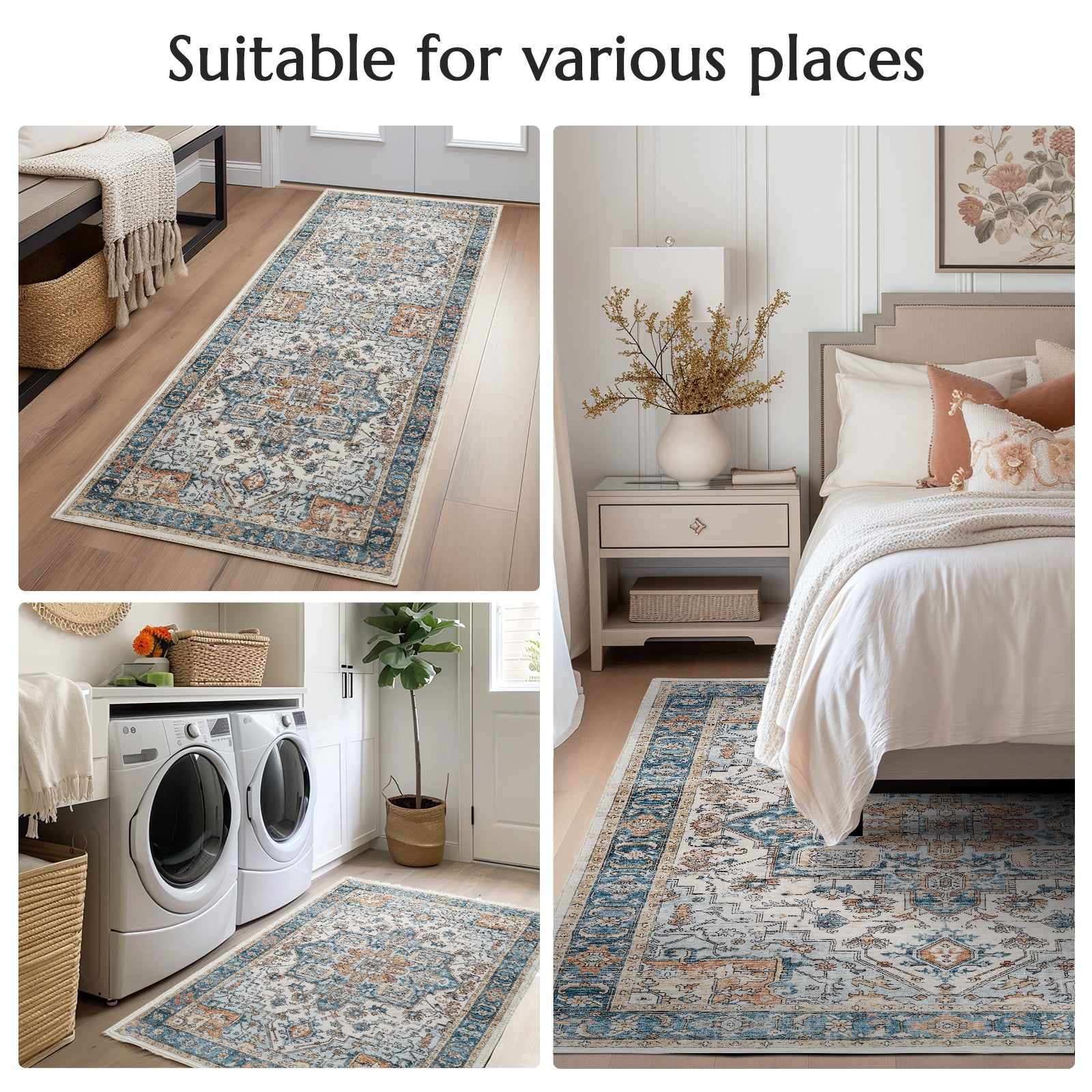 RUGKING Area Rugs for Living Room 6x9, Boho Vintage Medallion Look Home Floor Mat, Non Slip Washable Carpet, Blue