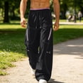 thumbnail image 2 of cllios Mens Cargo Pants with Zipper Pockets Loose Fit Wide Leg Trousers Drawstring Elastic Waist Outdoor Casual Lightweight Work Pants Black M, 2 of 10