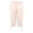 thumbnail image 6 of Bermuda Shorts for Women Knee Length Drawstring Elastic Waist Linen Shorts Casual Summer Pedal Pushers with Pockets Beige L, 6 of 7