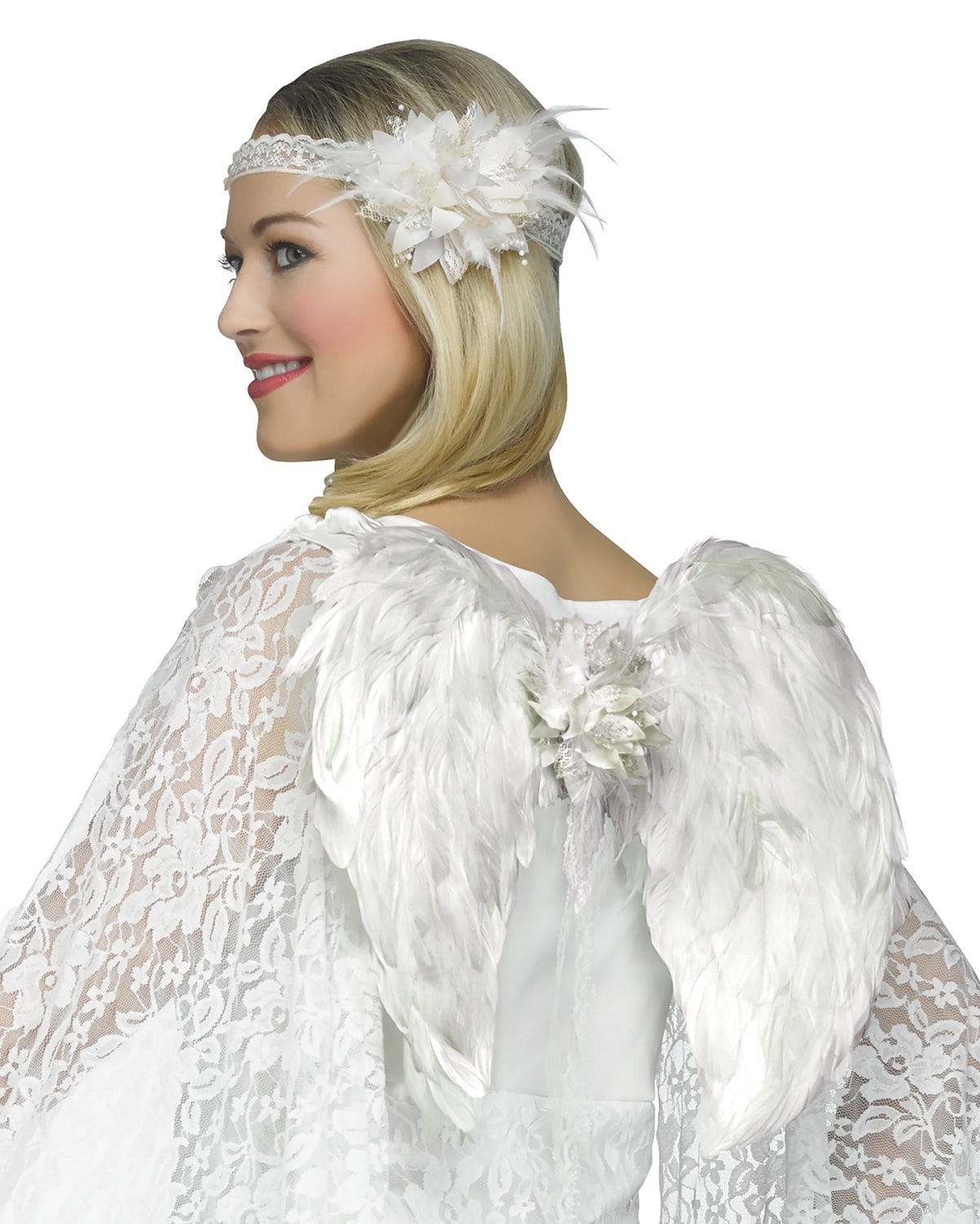 Lace Instant Angel Costume Kit Flower Headband White Wings Accessory Set