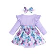 thumbnail image 2 of Gvmfive Newborn Baby Girls Cloths Ruffle Long Sleeve Floral Romper Dress One Piece Jumpsuit Headband 2PCS Outfits Set, 2 of 8