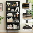 thumbnail image 5 of 71" Tall Bookshelf, 4-Tier Bookcase with Storage Cabinet & Adjustable Shelves, Floor Standing Wooden Bookshelf with Sliding Door and Adjustable Footpad, for Home Office, Living Room, Black, 5 of 8