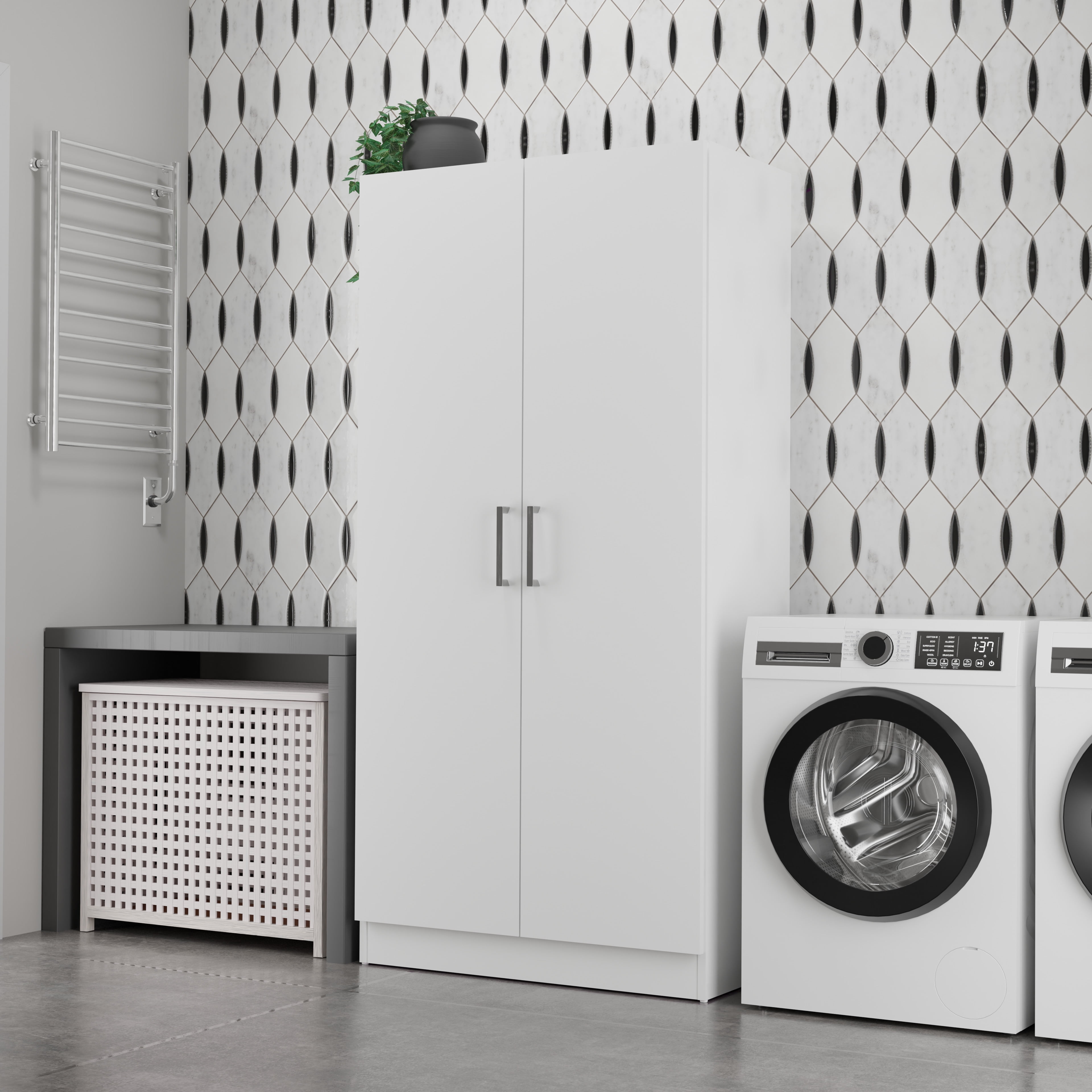 Kappesberg Liam 2-Piece White 2-Door Pantry Cabinet Set with Shelves for Kitchen or Laundry