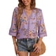thumbnail image 1 of SAYOO Tops casuales para mujer, estampado floral, manga 3/4, cuello en V, ahuecado, patchwork, tops sueltos SAYOO casual, 1 of 7