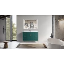VSD 48in Single Sink Freestanding Bath Vanity in Green with White Cultured Marble Top