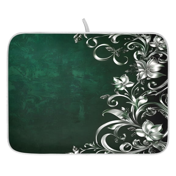 Ryvnso Art Silver Green Dish Drying Mat for Kitchen Countertop 16x18 Small Dish Pad Drainer Rack Dish Sink Mats