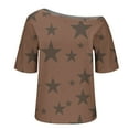 thumbnail image 6 of QUNYINEY Casual Shirts for Women Trendy Crew Neck Off Shoulder Star Tops Pullover Short Sleeve Loose Shirts, 6 of 6