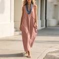 thumbnail image 2 of SAWOBUUN Womens Sleeveless Maxi Dress V Neck Contrast Collar Caftan Dress Casual Loose Fit Cotton Linen Long Sundress with Large Pockets, 2 of 5