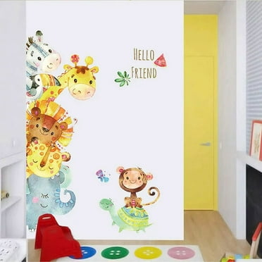 Dsseng Cute Cartoon Animal Door Sticker Giraffe Elephant Wall Decals for Kids Rooms Bedroom Wardrobe Door Nursery Decoration