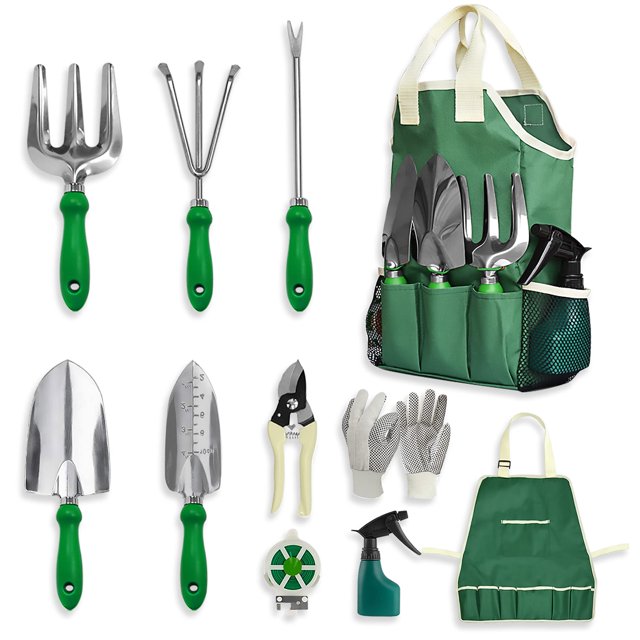 GardenHOME Juego de herramientas de jardín – Juego de herramientas de mano de jardín de 11 piezas con bolsa de mano ajustable y delantal herramientas de jardinería para mujeres