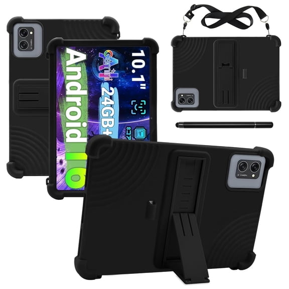 【RUIXH】for TABWEE T20 / BAIWOYER E10 / MSLSTM E10 10.1 inch tablets case made of silicone drop-proof honeycomb cooling built-in stand pen slot design includes shoulder strap and stylus (Black)