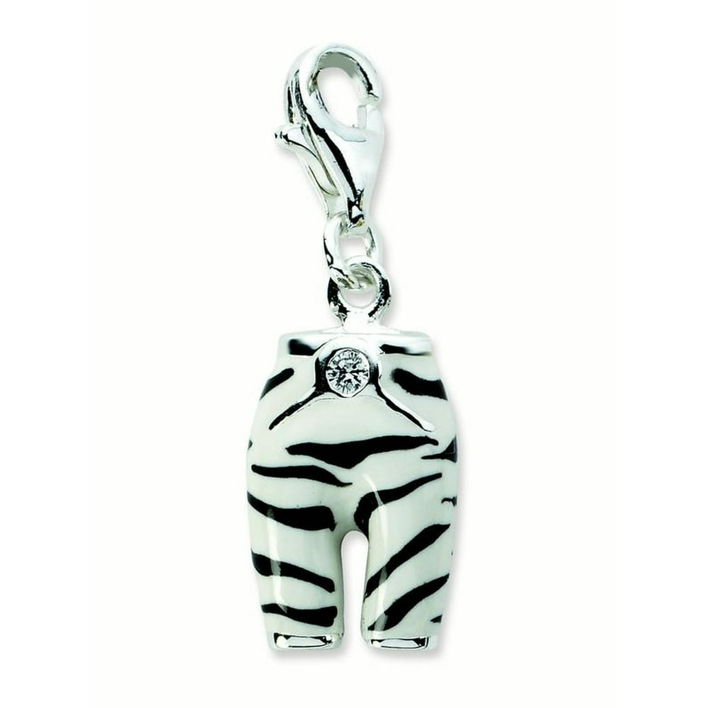 Jewelry Sterling Silver Clickon Cubic Zirconia Enamel Zebra Pants