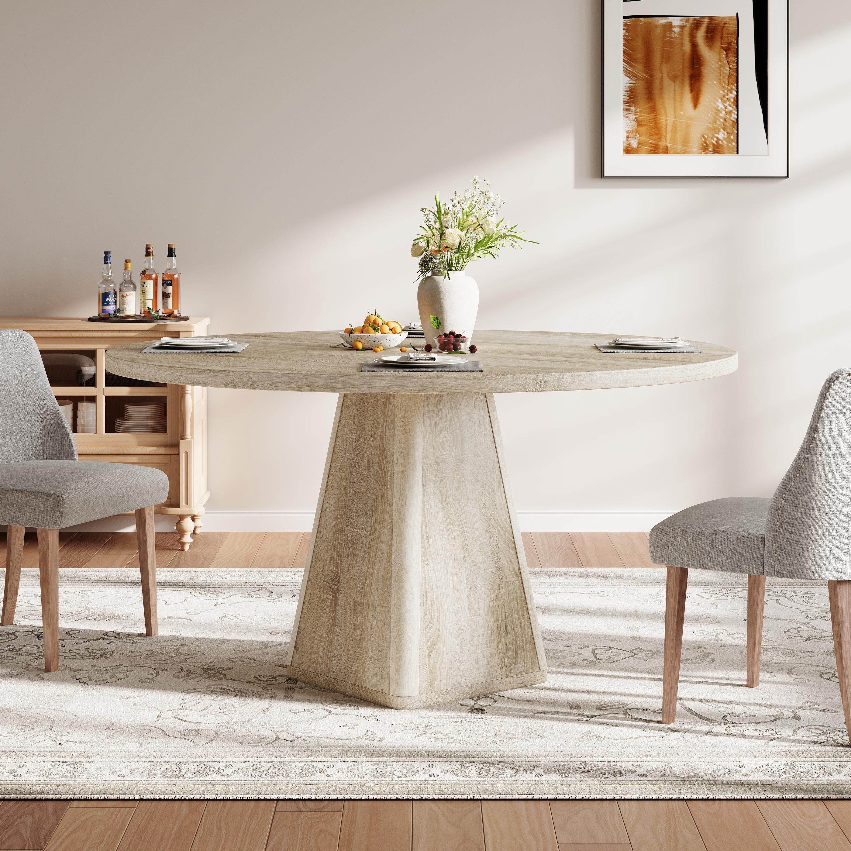 Round Dining Table for 6, LEGAHOME 47in Kitchen Dining Table with 0.7in Thick Tabletop, Wood Circle Pedestal Table for Dining Room, Natural Wood(Only Table)