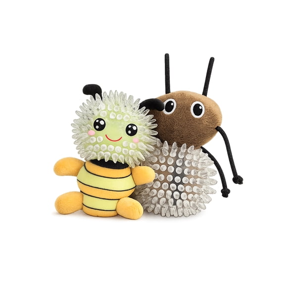 One Paw, 2-Pack Spiky Plush Dog Toys, Yellow and Brown, Stimulant, for Dogs
