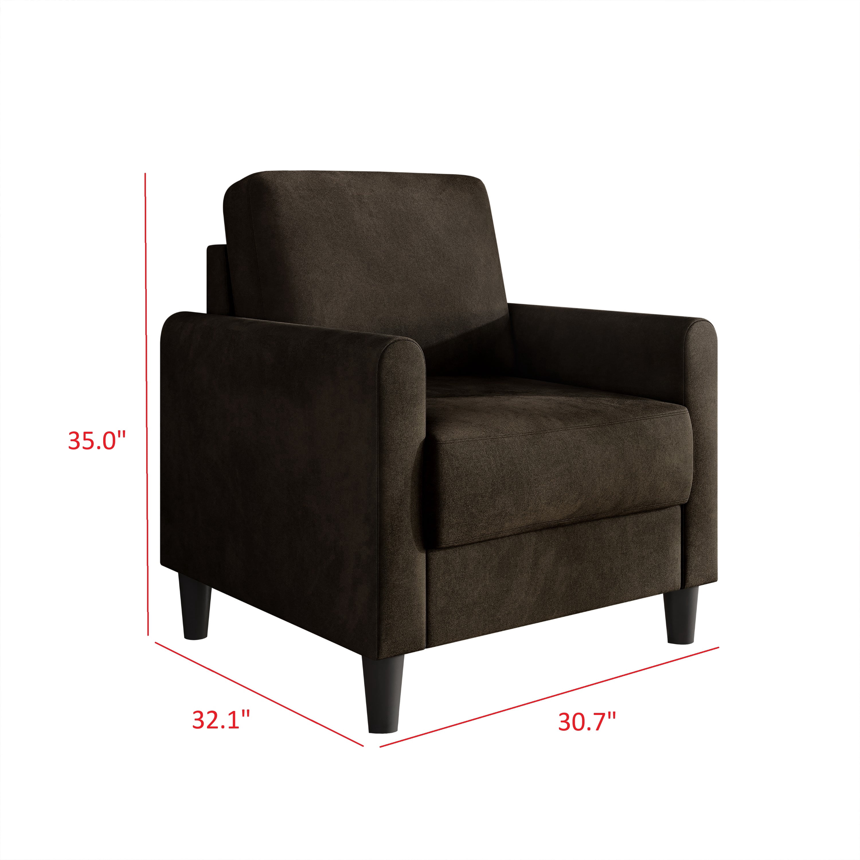 Home Design Goliad Velvet Armchair with Pocket Spring, Soft Cushions, Clean Lines Design, Brown
