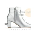thumbnail image 4 of BLISSFUL STEP Womne's Ankle Boots Chunky Heel Square Toe Rhinestone Buckle Side Zipper Faux Leather Boots Silver 6, 4 of 6