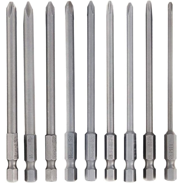 HUGFEGWE Screwdriver Bits Set 9pcs 1/4 inch Hex Shank Magnetic Phillips Screwdriver Bit 100mm Length S2 Screw Driver Kit Tools CJB91-24229