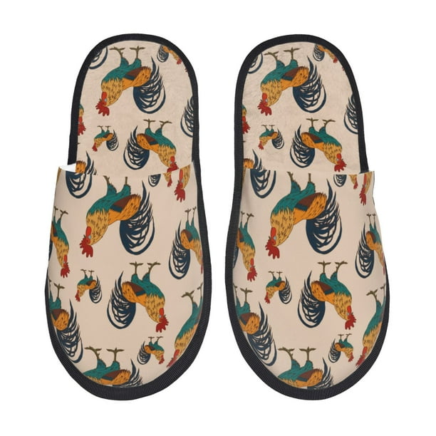 Balery Rooster Pantuflas de Casa de Felpa Silenciosas con Diseño Estampado, Zapatillas Cómodas Antideslizantes de Algodón para Interior-Large