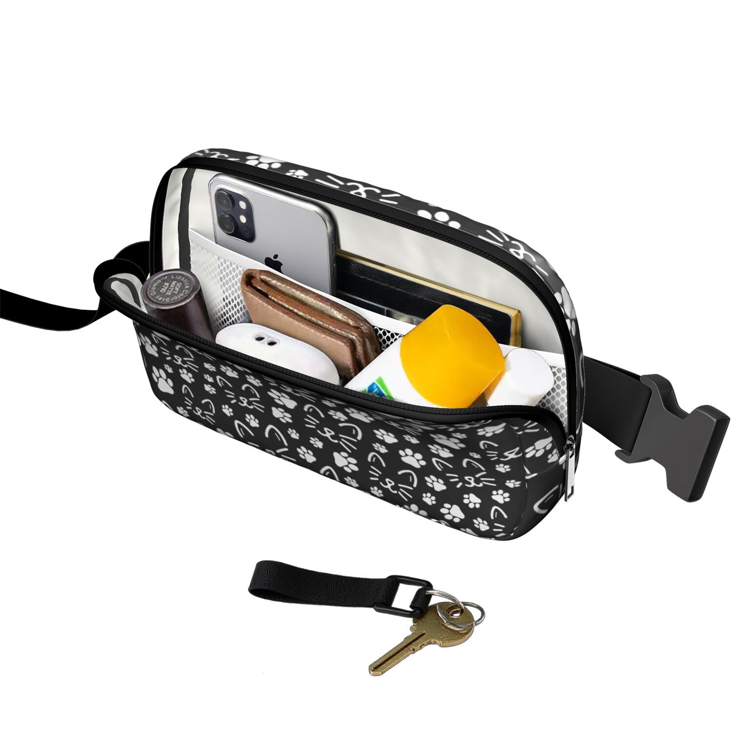 Adorable Cat Lover Crossbody Bag – Cute Pet Print Fanny Pack with Funny Design and Paw Pattern, Lightweight Waist Bag for Women