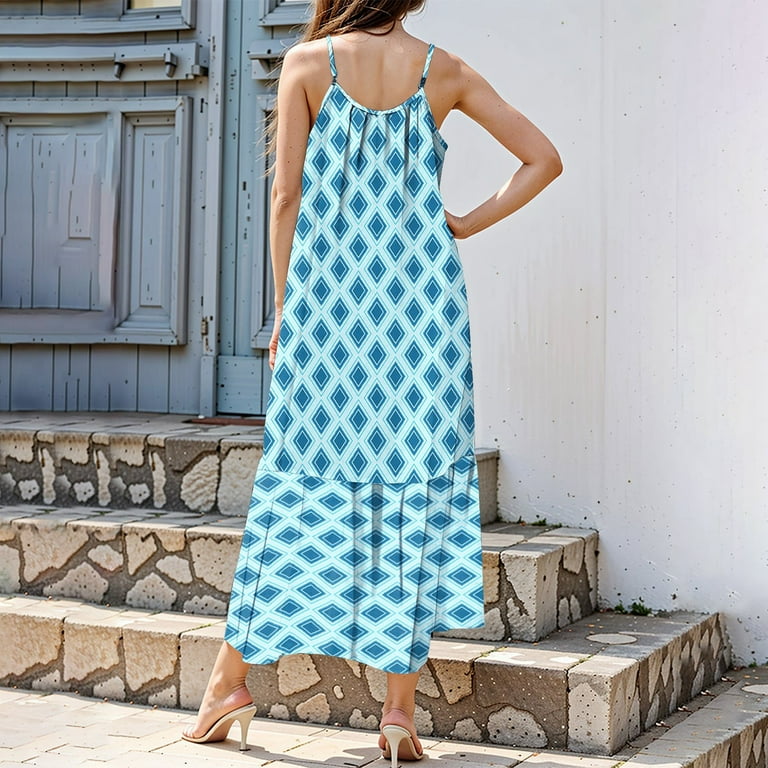 boho party beach dress Beach Dress, Summer Dresses For Women 2025 Floral Maxi Dress Hawaiian Boho  Party Wedding Guest Elegant Halter Spaghetti Strap Scoop Neck Smocked  Ruffle Flowy Blue