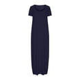 thumbnail image 4 of GaThRRgYP Women's Pleated Short Sleeve Dress,Women's Large Pocket Solid Color Dress Round Neck Short Sleeved Dress Navy L, 4 of 6