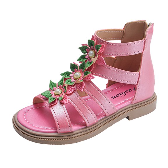 LNMQLPDBS Girl Sandals Girls Shoes Size 11 Adorable Girls High Top Breathable Sandals with Floral Embellishments and Convenient Back Zipper Perfect for Girls Princesses Shoes for Flower Girl