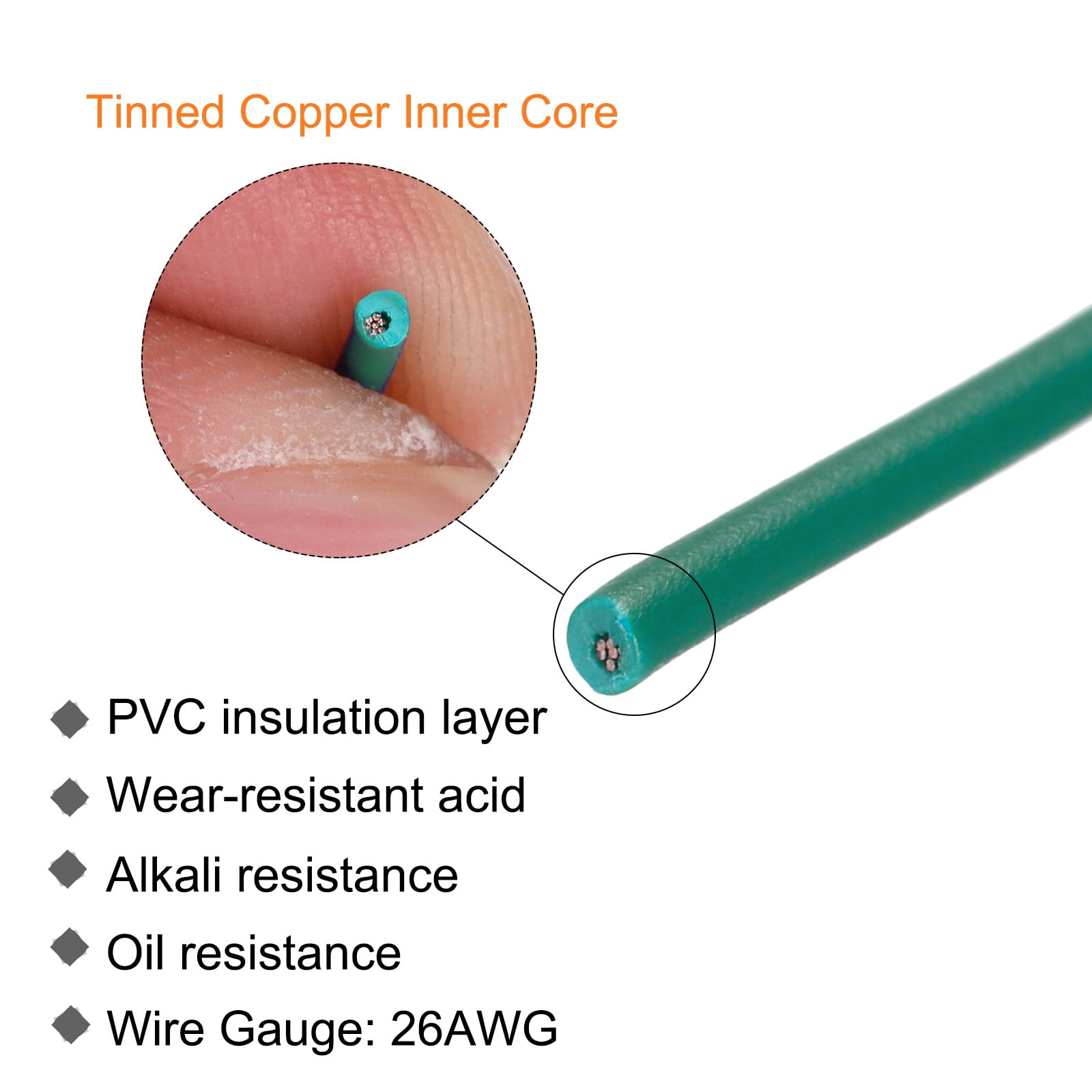 UL1007 26AWG Gauge Stranded Hook-Up Wires, Electrical Wire Tinned Copper Wire 30m/100ft Green
