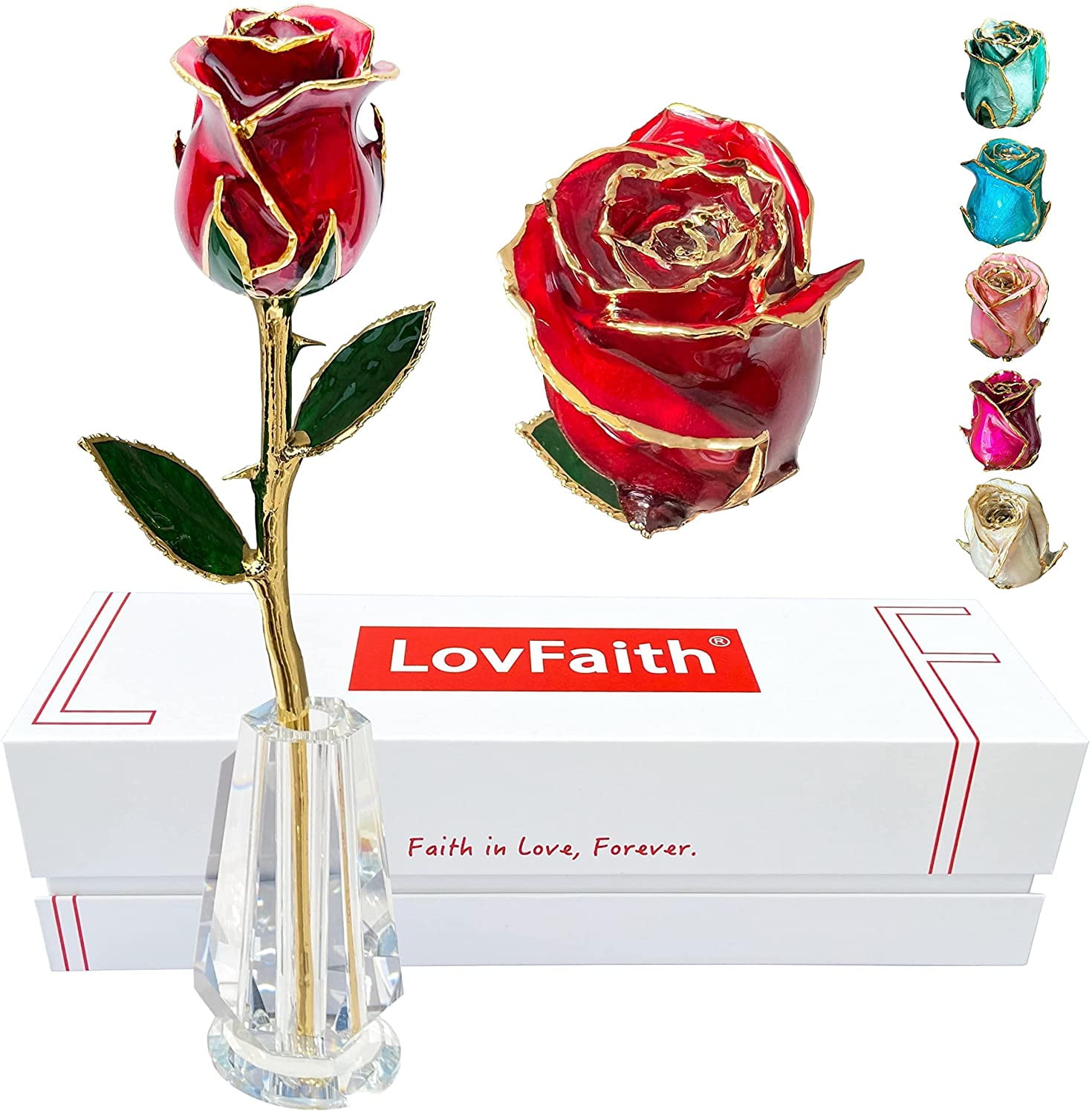 Valentines Day Real Rose Dipped 24K Gold with Crystal Stand, Best