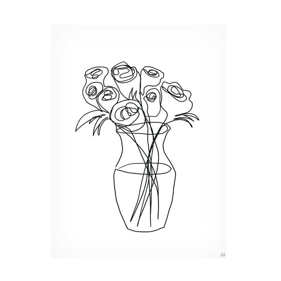Canvas Wall Art - Line and Brush 'Floral Bunch 2' Wall Art for Living Room, Bedroom, or Office Décor by Trademark Fine Art - 14 x 19 Inches