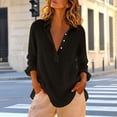 thumbnail image 4 of Lmueinov Womens 100% Cotton Blouses Collared Long Sleeve V-Neck Casual Tops Button Front Loose Fit Solid Trendy Going Out Shirts for Everyday Wear, 4 of 4