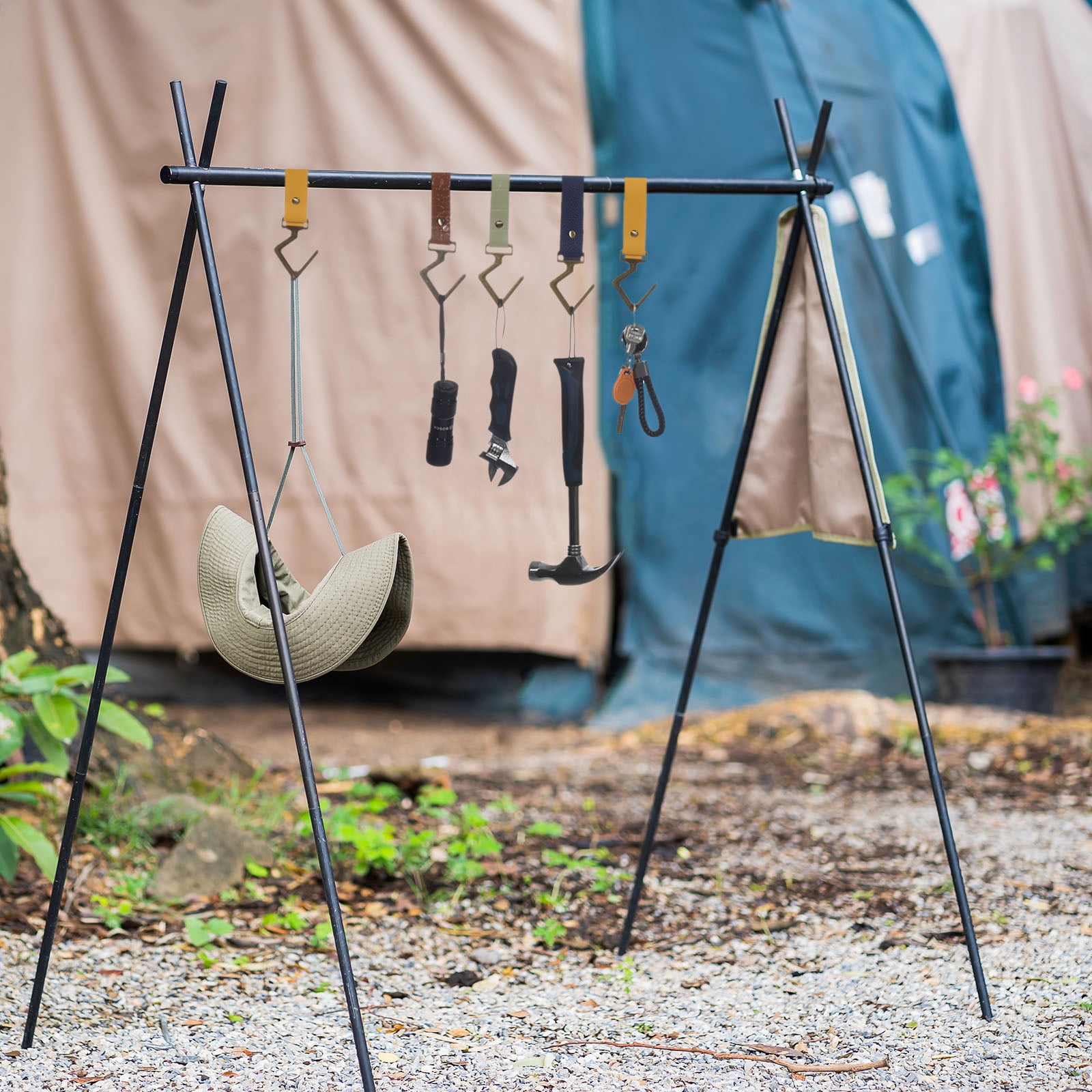 Unique Bargains PU Leather S Shelf Hooks Camping Hook Metal Outdoor Accessories Brown