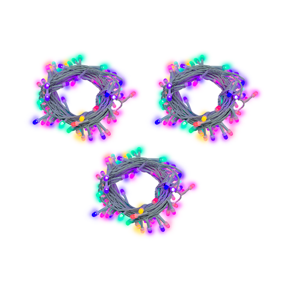 Serie Decorativa Navicolors  Paquete 3 Pz Luz Led Multicolor 140 Focos Tipo Microfóno 8 Funciones Cable Blanco 7 m