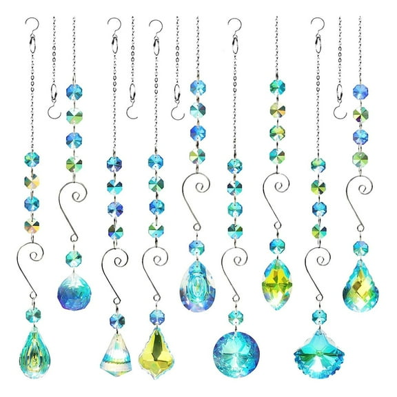 Dsseng Sun Catchers with Crystals, 9 Pcs Hanging Crystals Suncatchers, Rainbow Crystals Prisms Pendant Suncatchers for Garden, Wedding, Party, Patio, Backyard, Car, Home Indoor Outdoor Decoration