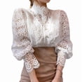 thumbnail image 2 of Women Elegant Lace Trim Shirts Casual Victorian Blouse Long Sleeve Button Down Tops White M, 2 of 8