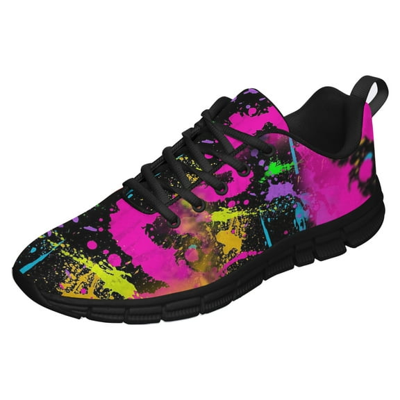 Neon Splatters With Paint Shoes for Men Women Running Sneakers Breathable Casual Sport Tennis Shoes Black Size 3.5