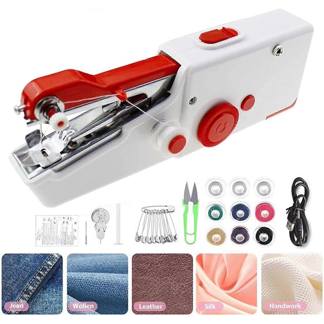 ZHAOCHENG Máquina de coser de mano, minimáquina de coser portátil inalámbrica, herramienta eléctrica de reparación de puntadas para telas, bricolaje, mascotas, ropa para niños, cortinas, viajes