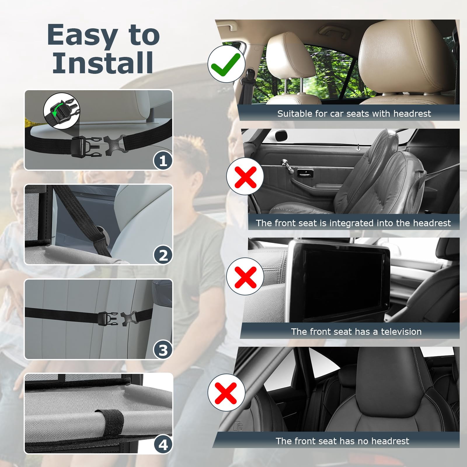 2-Pack Car Backseat Organizer with Table Tray,Supports up to 22 lb,9 Storage Pockets with Touch Screen Tablet Holder,foldable Food Tray, Protective Kick Mats,Travel Accessories Organizer,Gray