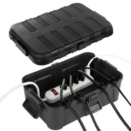 Restmo Extra Large Weatherproof Electrical Box, IP54 Waterproof Outdoor Extension Lead Cover, Protect Outlet, Plug, Socket, Timer, Power Strip, Holiday Light Decoration, Black