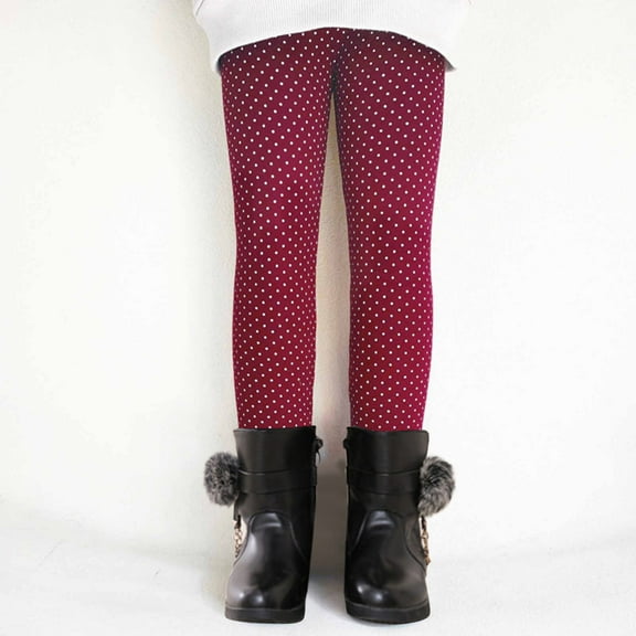 gljltg Girls' Fleece Lined Leggings Winter Thick Pants Printed Fall Winter Girls Elastic Pants Fashion Stippled Printing Brushed Warm Casual Plush Leggings