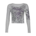 thumbnail image 3 of Caitzr Women Long Sleeve Crop Top Rhinestone Print T-Shirts Vintage Harajuku 90s Blouse Tees Streetwear, 3 of 7