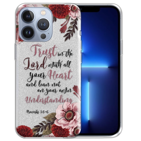 WIRESTER Silver Glitter Case, Sparkle Bling TPU Cover for Apple iPhone 14 Pro 6.1" 2022, Christian Quotes Proverbs 3:5-6