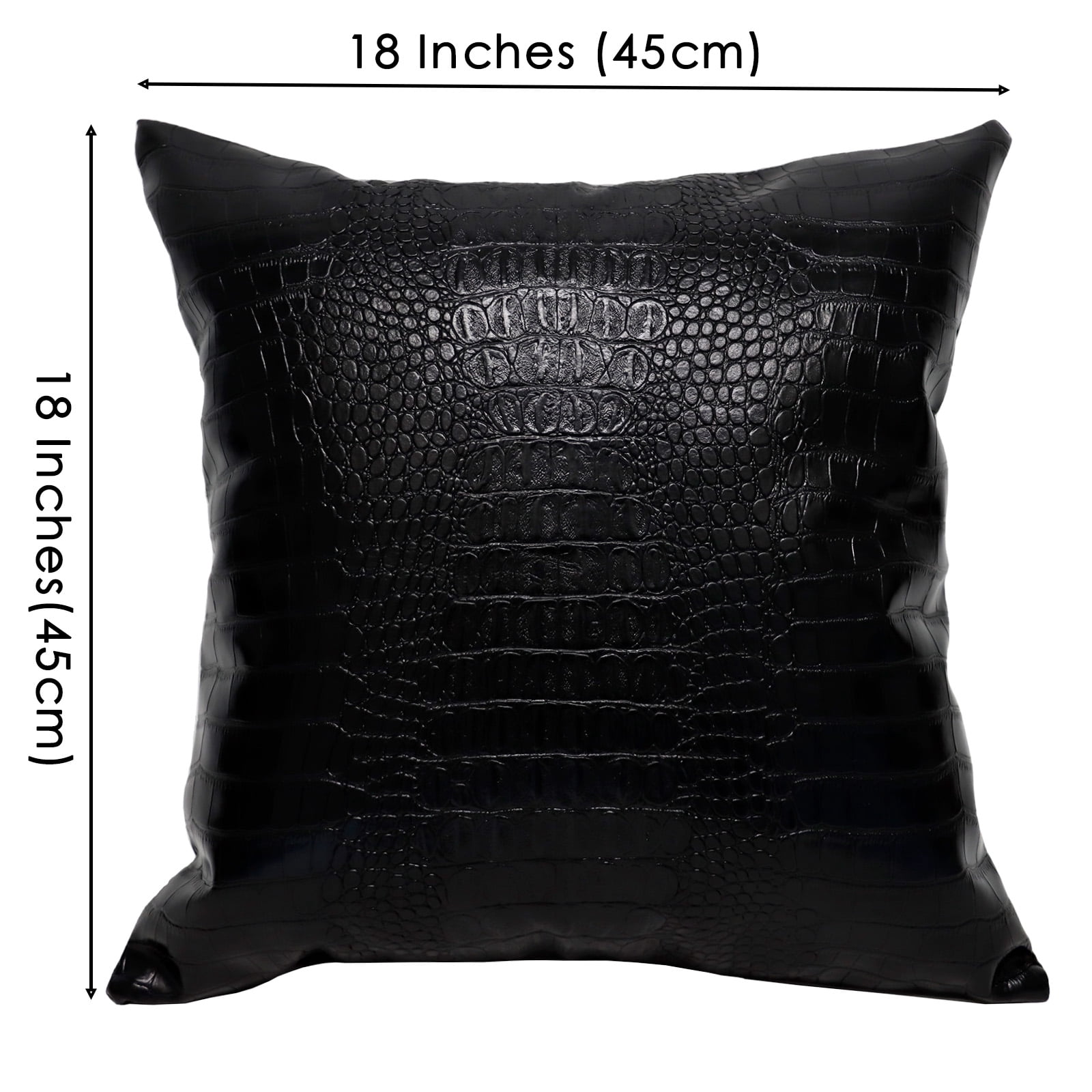 MUKA 2 Pcs Faux Leather Throw Pillow Covers 18 X 18 Inches, Solid Dyed Crocodile PU Leather Sofa Backrest Throw Pillow Cover-Black