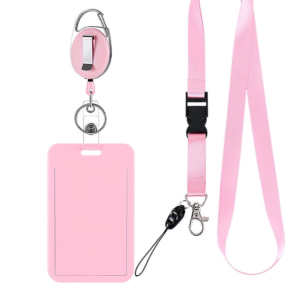 Badge Holder with Lanyard and Retractable Reel, ID Card Holder Neck Strap Badge Case, Employee Name Tag Card Sleeve for Office Work School Access Card Bus Card