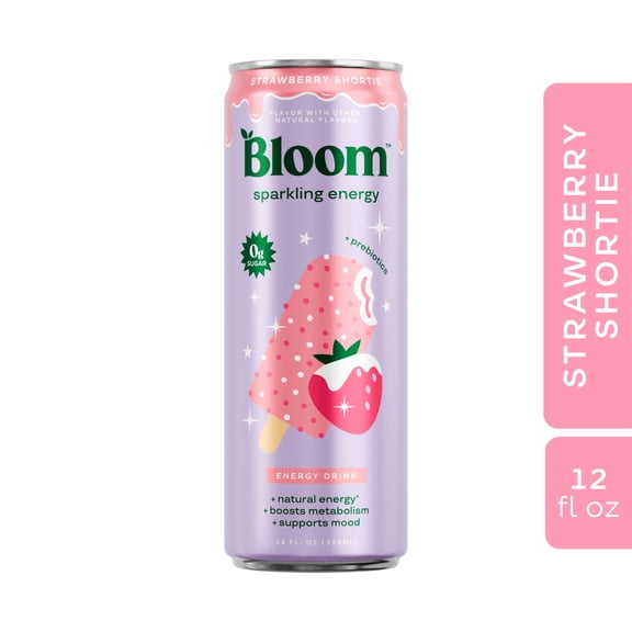 Bloom Nutrition Sparkling Energy Drink, Strawberry Shortie, 12 fl oz Single Can
