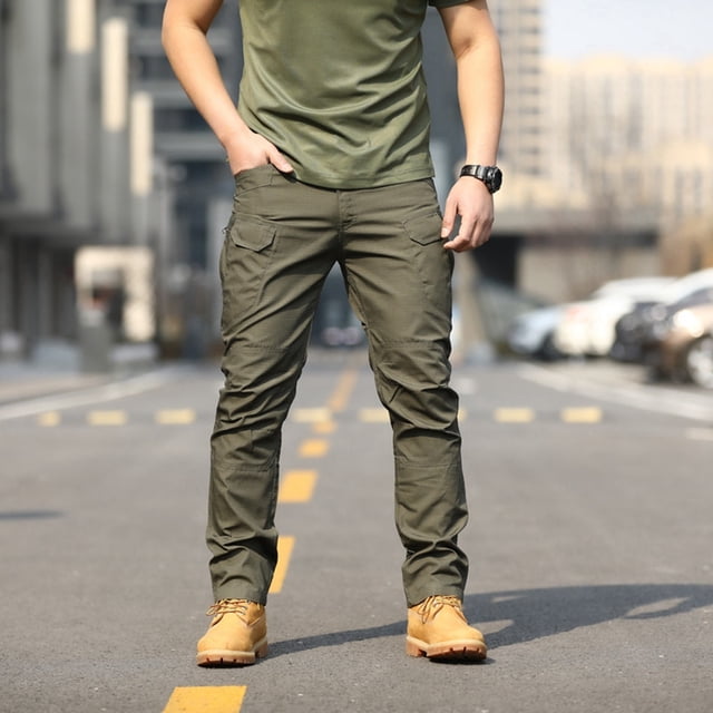 Men's Cargo Utility Overalls Pants for Outdoor Workwear Elastic Waist Loose Fit Spring Autumn