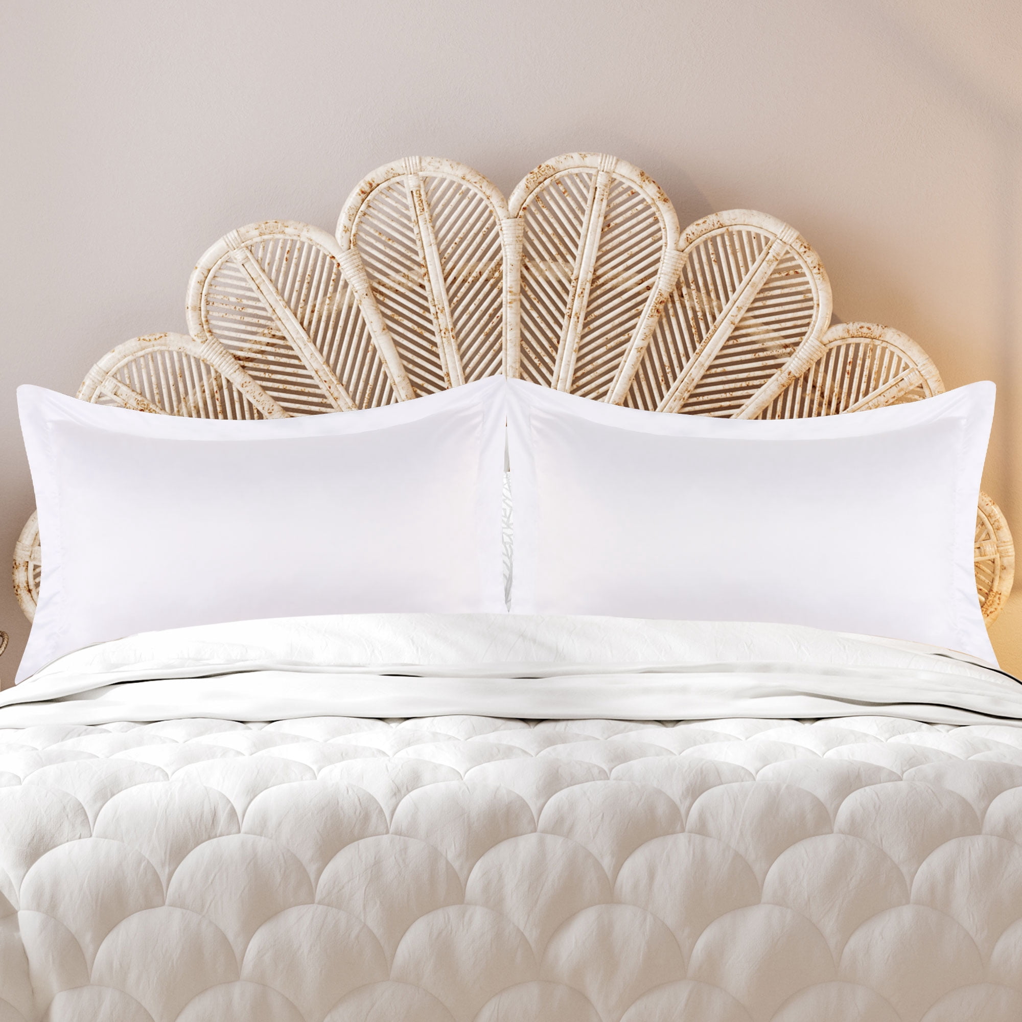 Unique Bargains 2-Pack Silky Satin Pillow Shams King 20"x 36" White