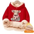 thumbnail image 5 of Playtopia Big Kids Sherpa Lined Pullover Hoodie Scarf Highland Cow Winter Animal Graphic Cotton Blend Warm Sweatshirt Multi Color 1PC, 5 of 5