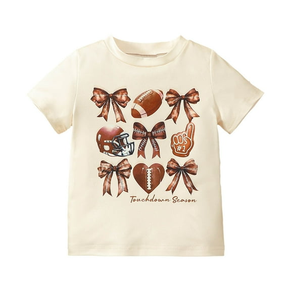 GBSYEWXS Casual Tops For Boys Fashion Tshirts T Shirts For Girls Game Day Short Sleeve Shirt Toddler Football Season Kids Bow Couette Tops Fashion Street Tops