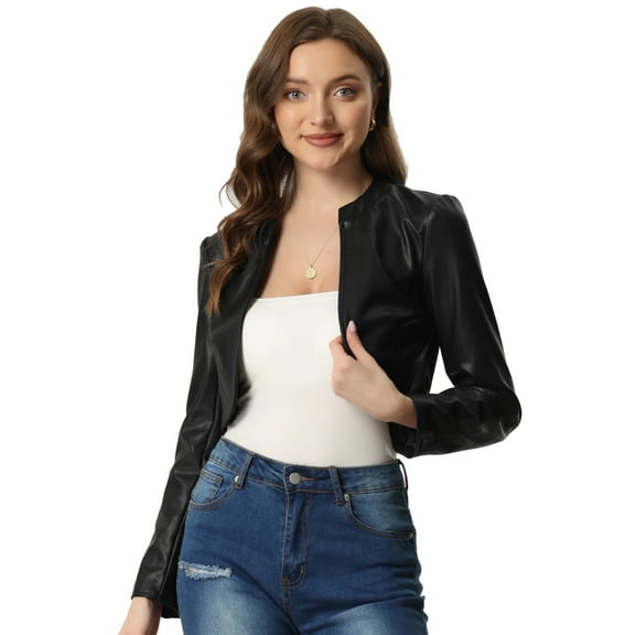 DARING DIVA Women's PU Bolero Shrug Leather Cropped Jacket Cardigan XS Black