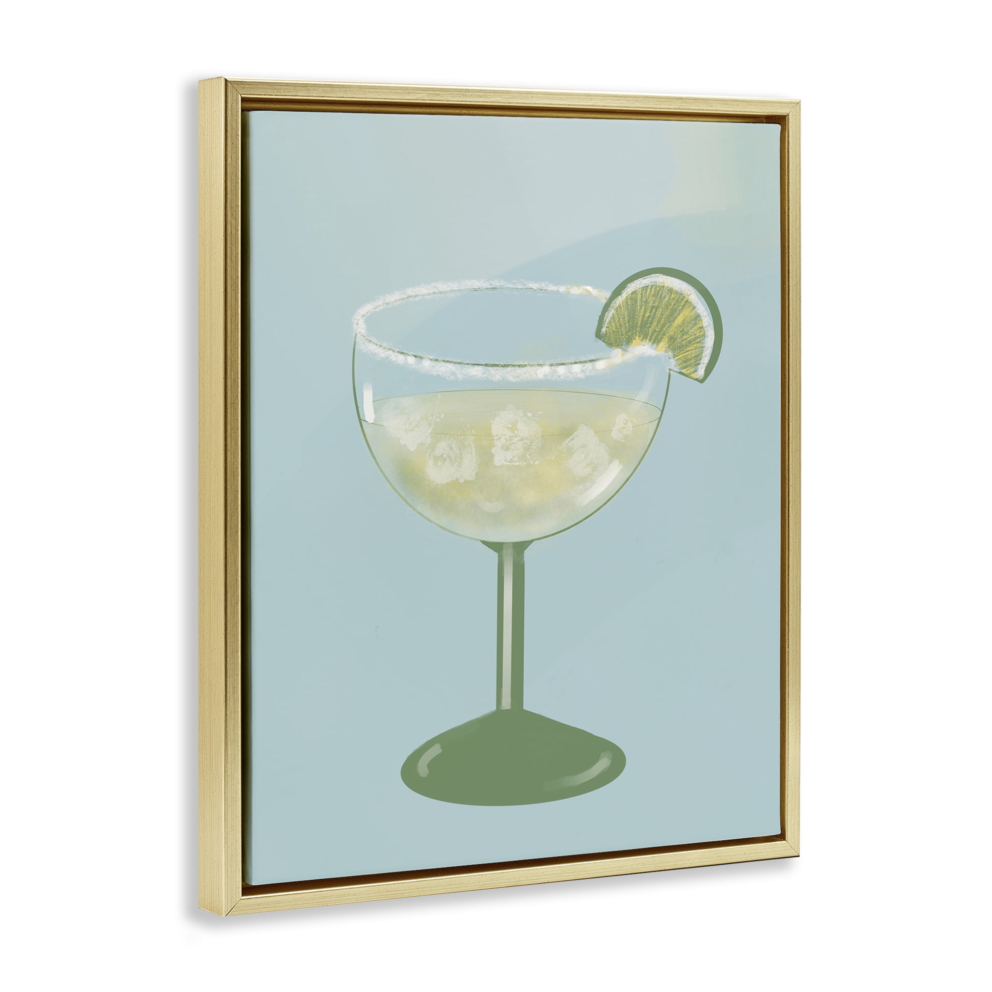 Stupell Industries Margarita Glass over Blue Gold Framed Floater Canvas Wall Art, design by Robin Maria